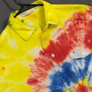 Criquet Shirt Men's M Multi Tie Dye Polo Short Sleeve Flap Pocket